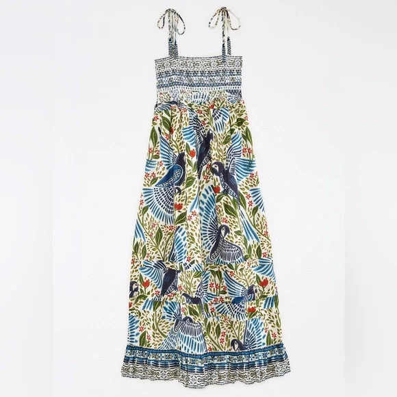 Off White Macaw Flight Smocked Maxi Dress FARM Rio - Picture 6 of 6